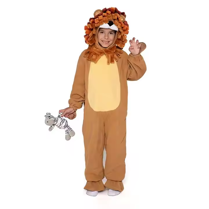 Factory direct sales cute cartoon Halloween performance soft brown lion jumpsuit for kids5